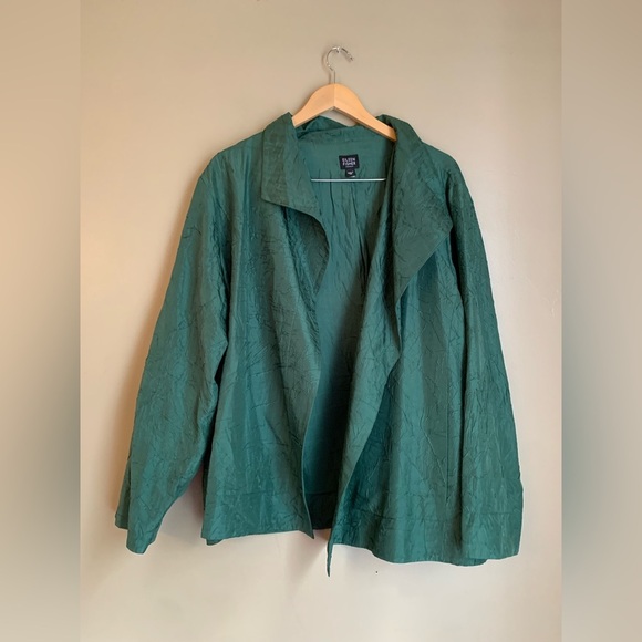Eileen Fisher silk jacket krinkle green blazer evening party holiday wedding - Picture 1 of 7